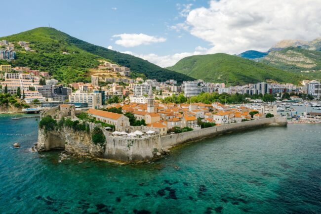 Budva Old Town Montenegro medieval walled city on a small Adriatic peninsula with the Budva Citadel