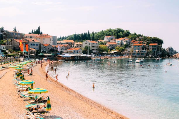 Budva Old Town and beach on the Budva Riviera in Montenegro