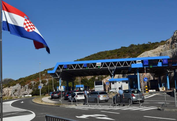 Croatia Montenegro border crossing vehicles queuing at the Debeli Brijeg border crossing point between Croatia and Montenegro on the coastal road