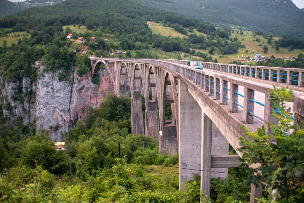 Tara Canyon Montenegro the Đurđevića Tara Bridge spanning the deepest canyon in Europe with the turquoise Tara River far below